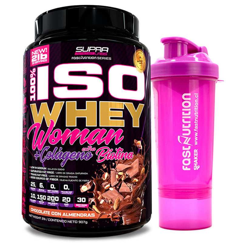 Pack Iso Whey Woman 2 Lbs + Shaker 2 en 1 400 Ml Rosado Fast Nutrition