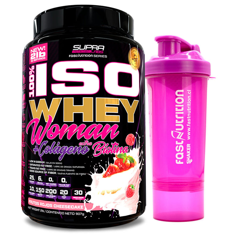 Pack Iso Whey Woman 2 Lbs + Shaker 2 en 1 400 Ml Rosado Fast Nutrition