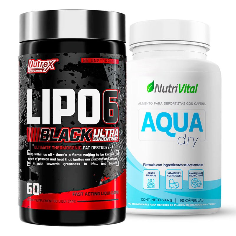 Pack Lipo 6 Black 60 Caps Nutrex + Aqua Dry 90 Caps Nutrivital