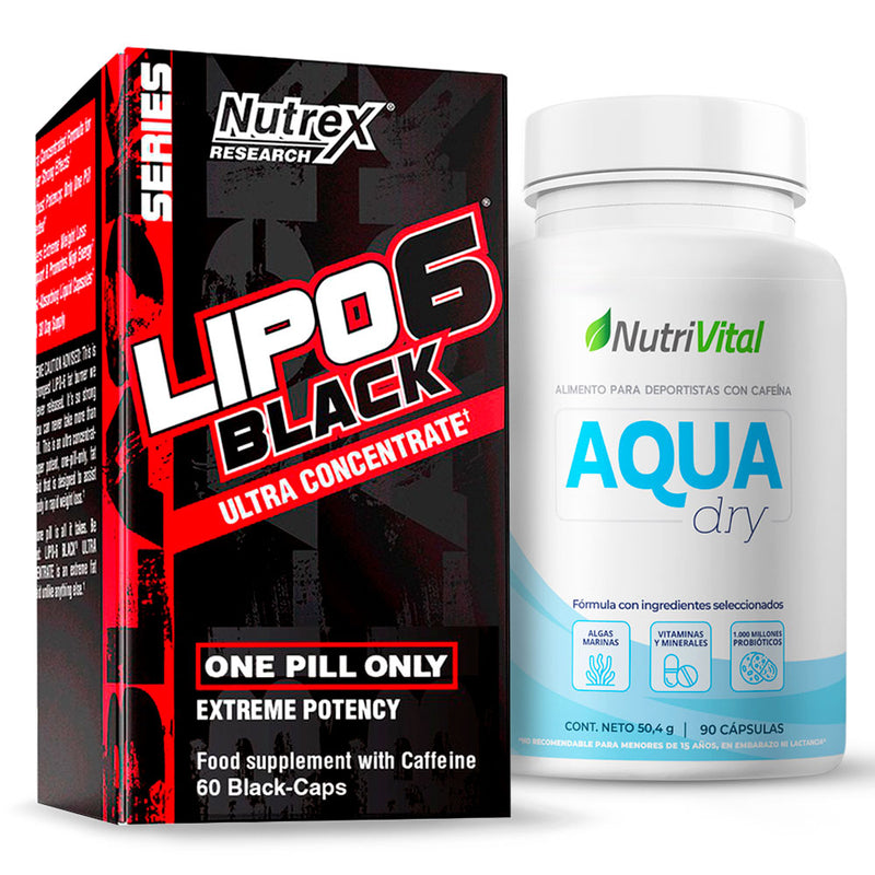 Pack Lipo 6 Black 60 Caps Nutrex + Aqua Dry 90 Caps Nutrivital