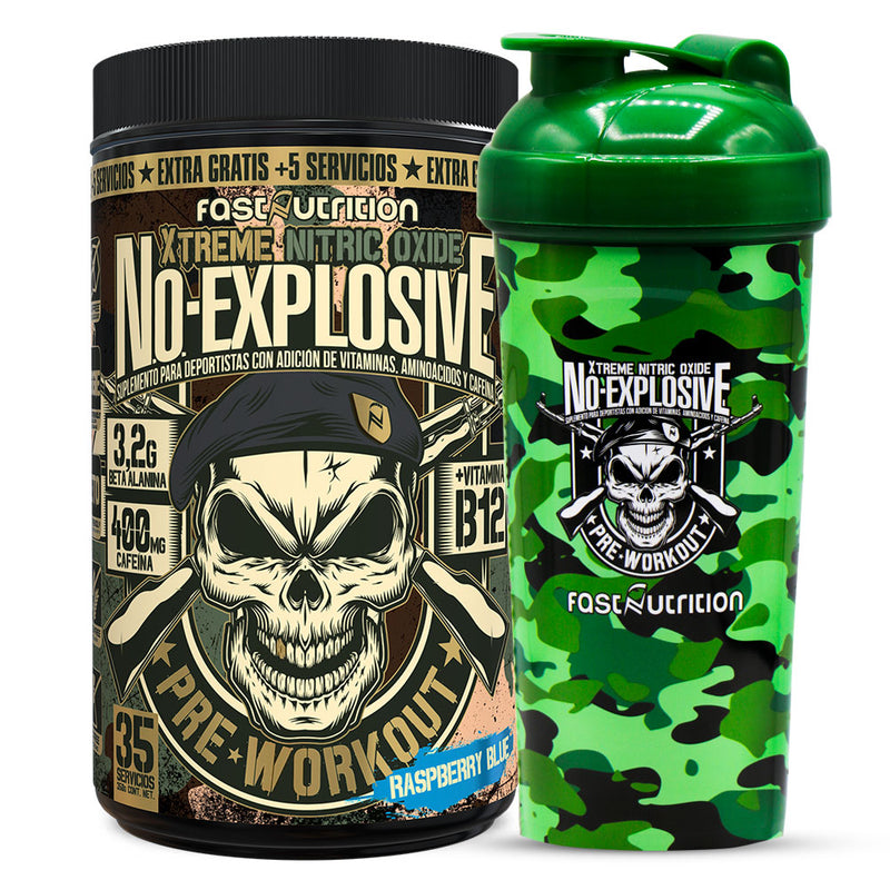 Pack Pre Workout N.O. Explosive 350g + Shaker Camo Green 700ml Explosive Fast Nutrition