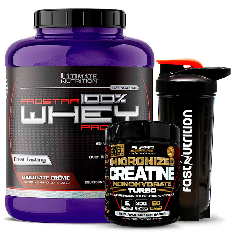 Pack Prostar 100% Whey Protein 5lbs + Creatina Turbo 300g + Shaker 700ml Fast Nutrition