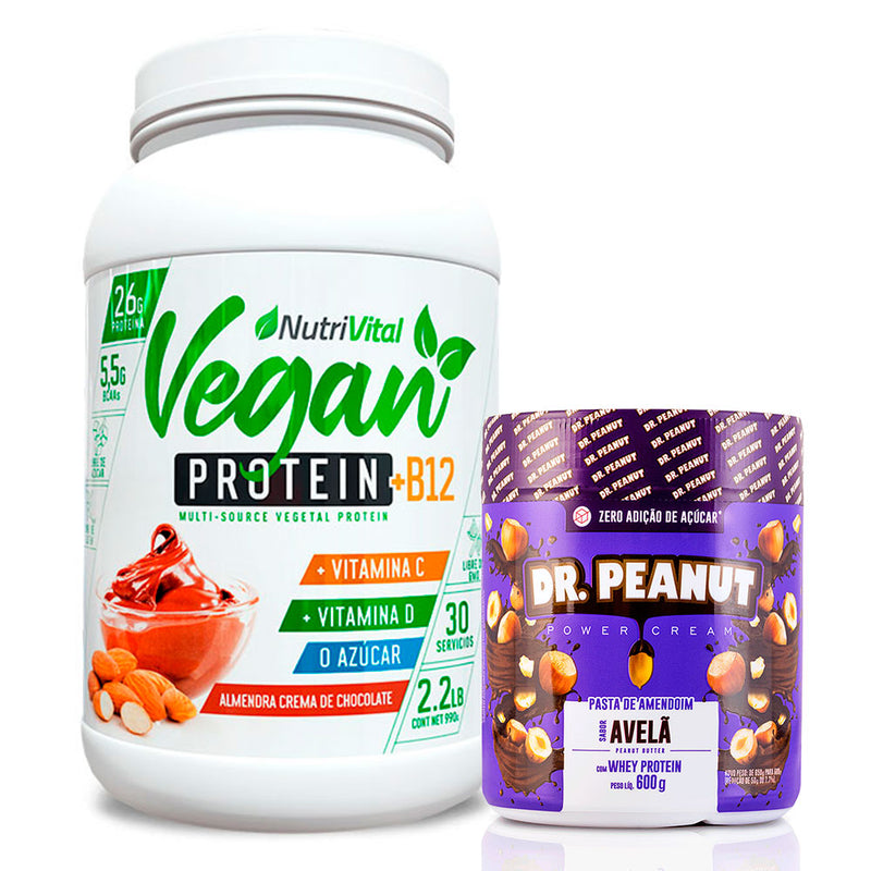 Pack Vegan Protein + B12 2.2 Lbs + Dr Peanut Mantequilla de Maní 600g