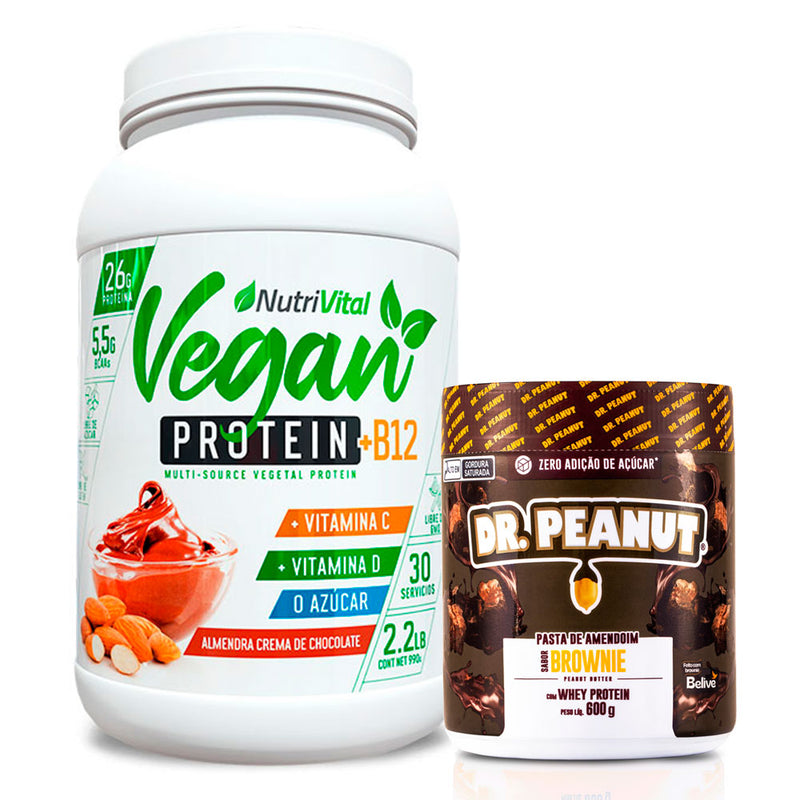 Pack Vegan Protein + B12 2.2 Lbs + Dr Peanut Mantequilla de Maní 600g