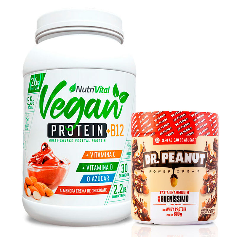 Pack Vegan Protein + B12 2.2 Lbs + Dr Peanut Mantequilla de Maní 600g