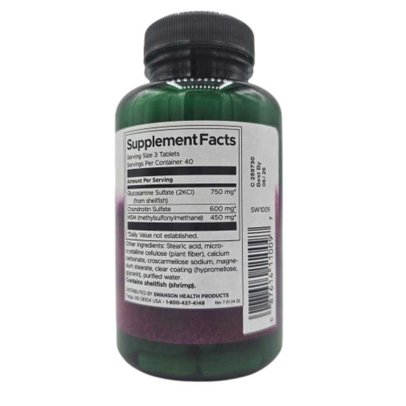 Glucosamine, Chondroitin & MSM 120 Tabletas Swanson