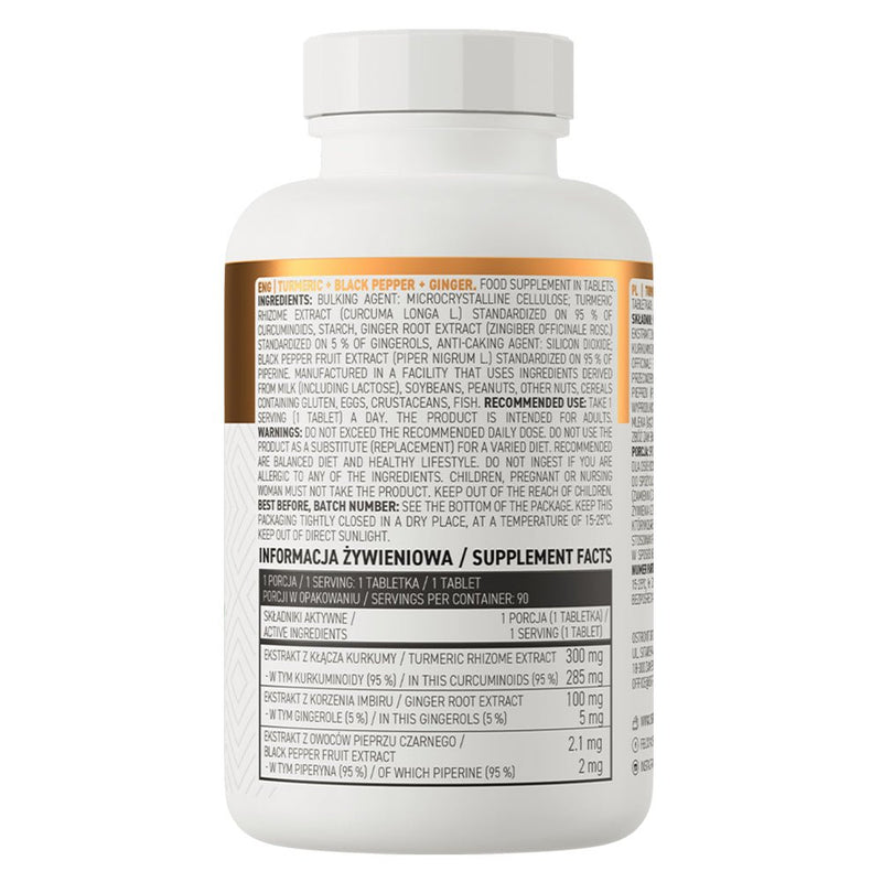 Turmeric + Black Pepper + Ginger - 90 Tabletas OstroVit - Suples.cl