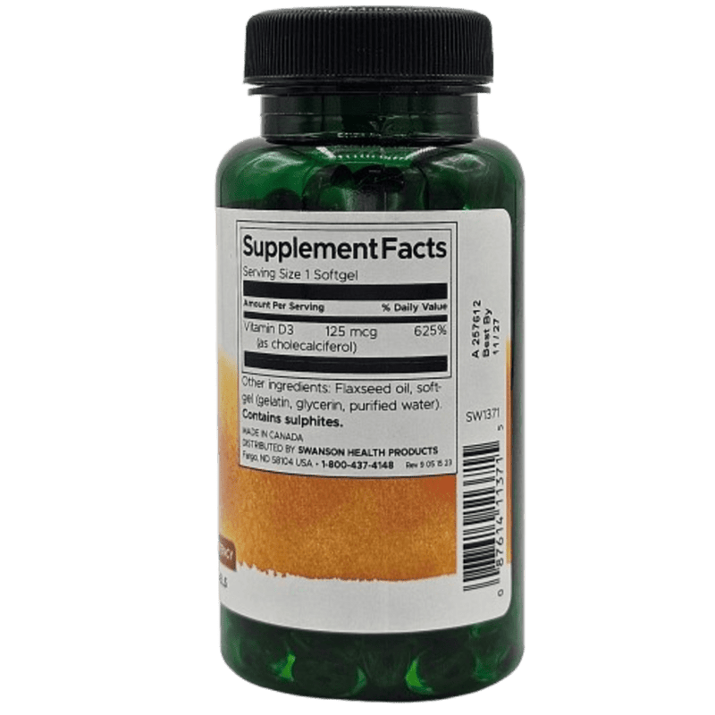 Vitamina D3 5.000IU(125mcg por Softgels) - 250Softgels Swanson - Suples.cl
