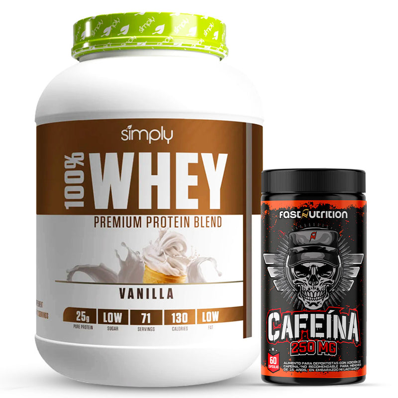 Pack Whey Simply 5Lbs + Cafeina 250mg 60 Caps Fast Nutrition