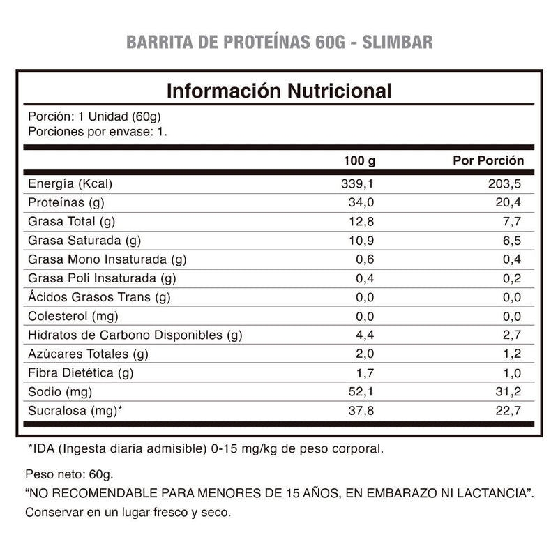 Barrita de Proteínas 60 Grs Slimbar - Suples.cl