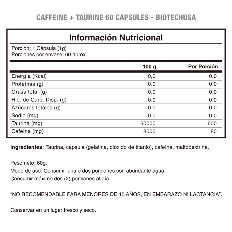 Caffeine + Taurine 60 Caps BiotechUSA