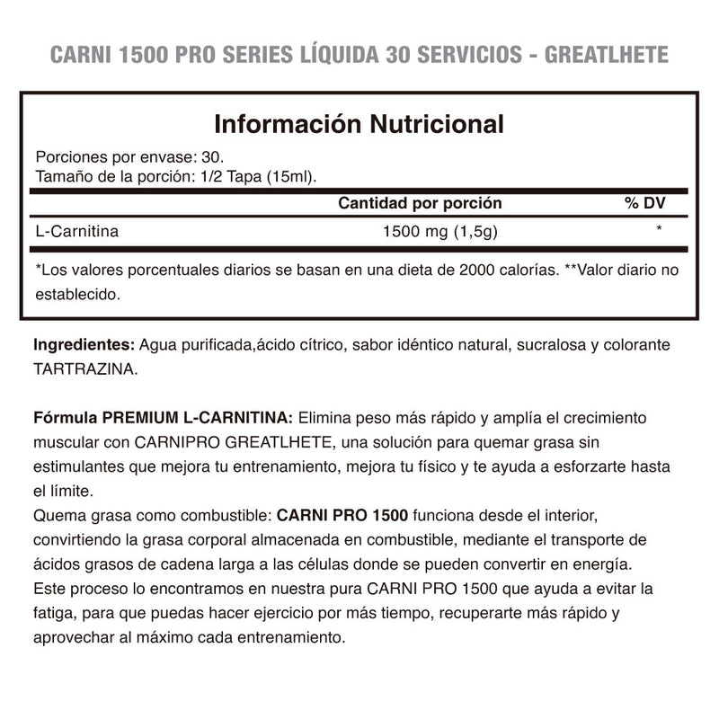 Carni 1500 Pro Series Liquid 30 Serv Greatlhete