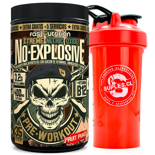 Pack Pre Workout N.O.Explosive  350 Grs + Shaker Suples 500 Ml Rojo