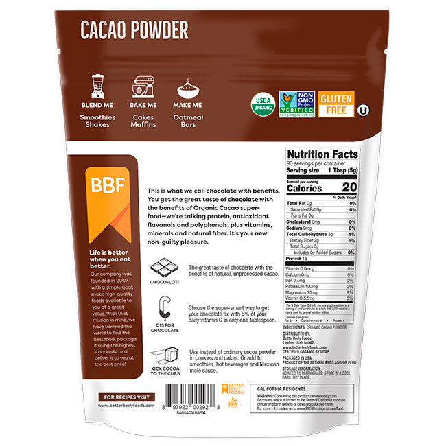 Organic Cacao Powder 454 Grs BBF