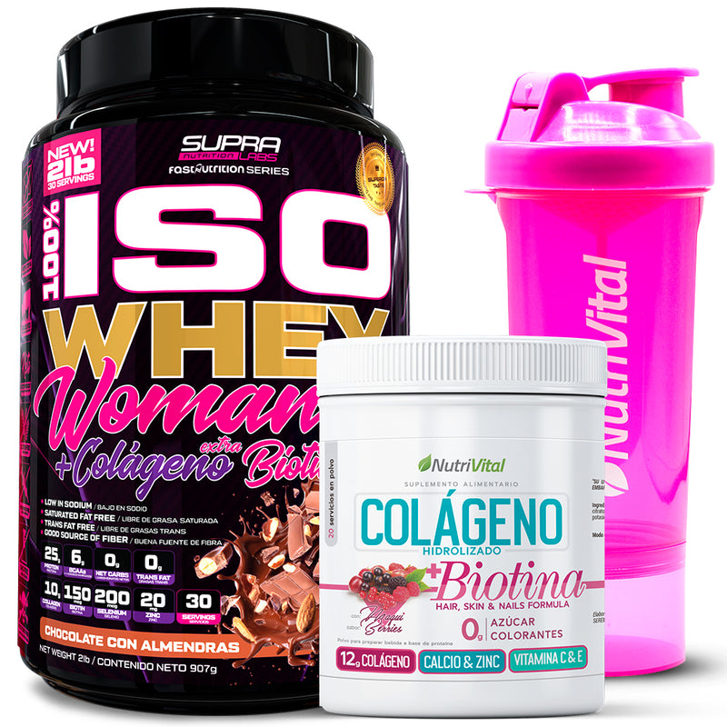 Pack Iso Whey Woman 2lbs  Fast Nutrition + Colágeno Biotina Nutrivital