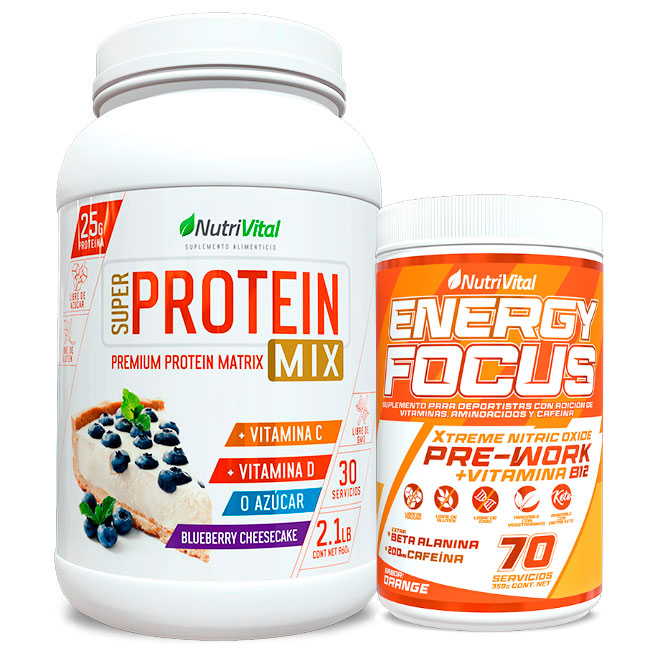 Pack Super Protein Mix 2.1 Lbs  + Energy Focus Pre-Work Nutrivital