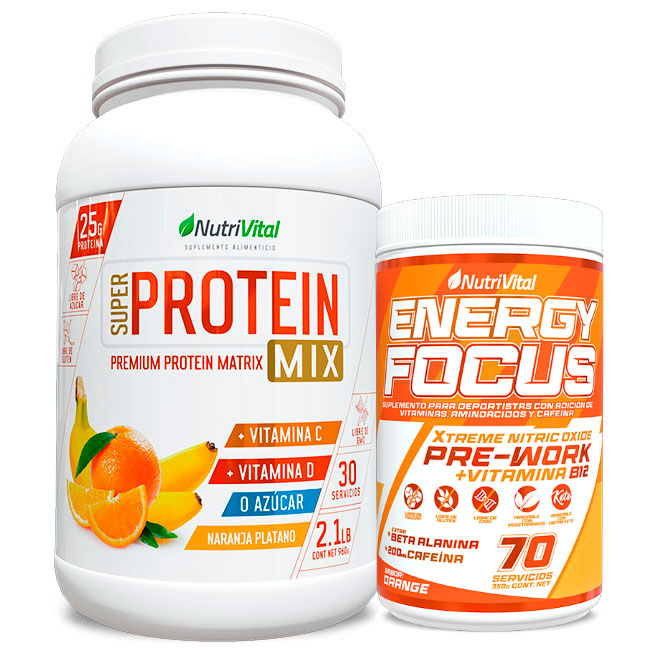 Pack Super Protein Mix 2.1 Lbs  + Energy Focus Pre-Work Nutrivital