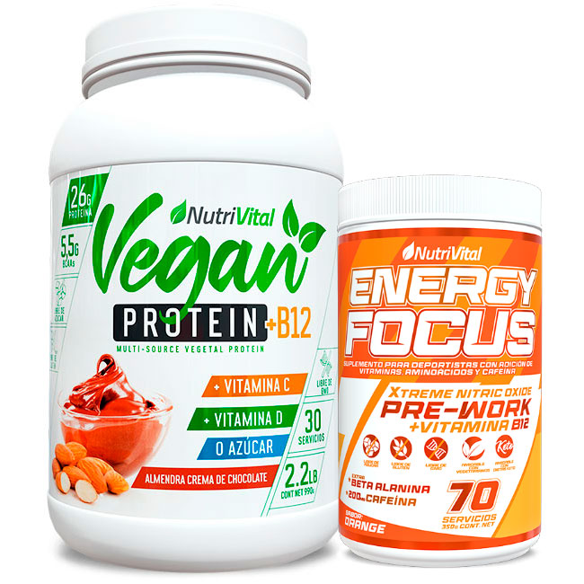 Pack Vegan Protein + B12 2.2 Lbs   + Energy Focus Pre-Work Nutrivital