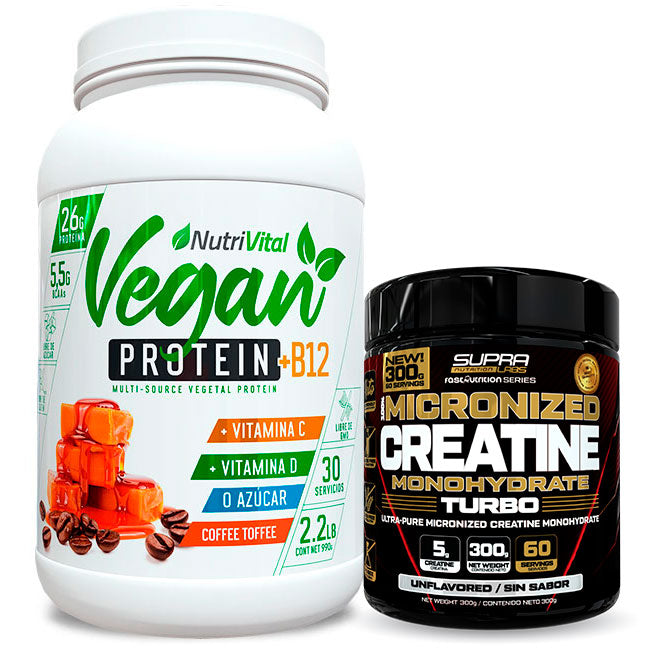 Pack Vegan Protein + B12 2.2 Lbs + Creatina Turbo 300g Fast Nutrition