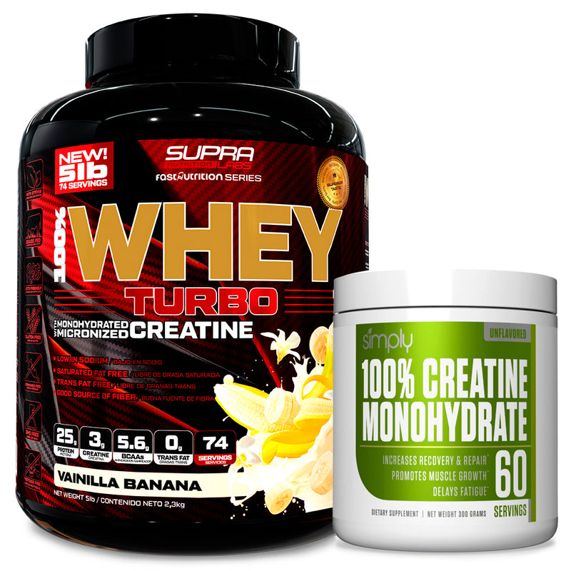 Pack 100% Whey Turbo 5 Lbs Fast Nutrition + 100% Creatine Monohydrate 300 Grs Simply