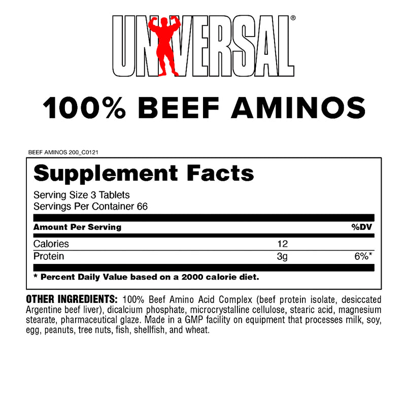 100% Beef Aminos 200 Tabs Universal Nutrition