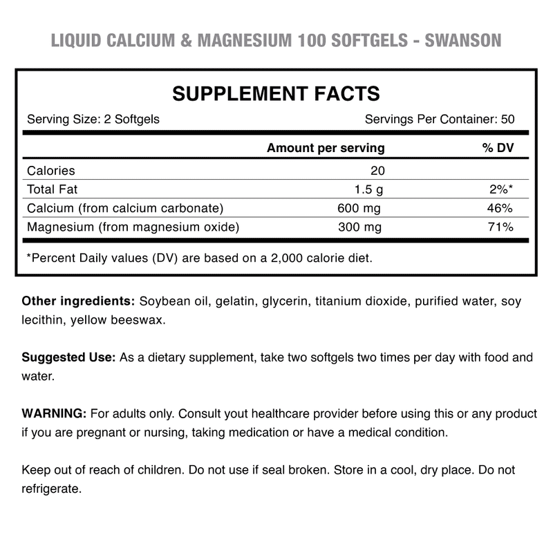 Liquid Calcium & Magnesium 100 Softgels Swanson