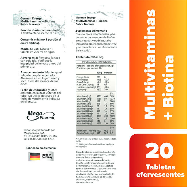 Multivitaminas + Biotina 20 Tabs Efervescentes German Energy