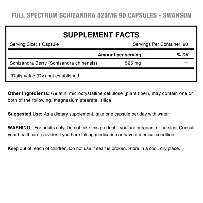 Full Spectrum Schizandra Berries 525 mg 90 Caps Swanson