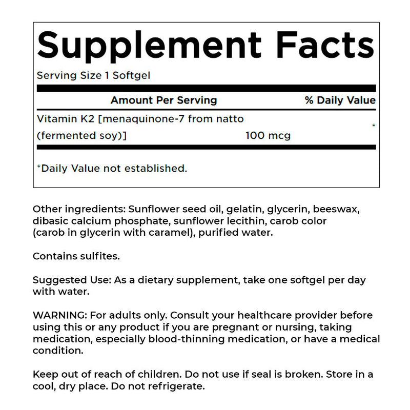 Vitamin K2 100 Mcg 30 Softgels Swanson - Suples.cl