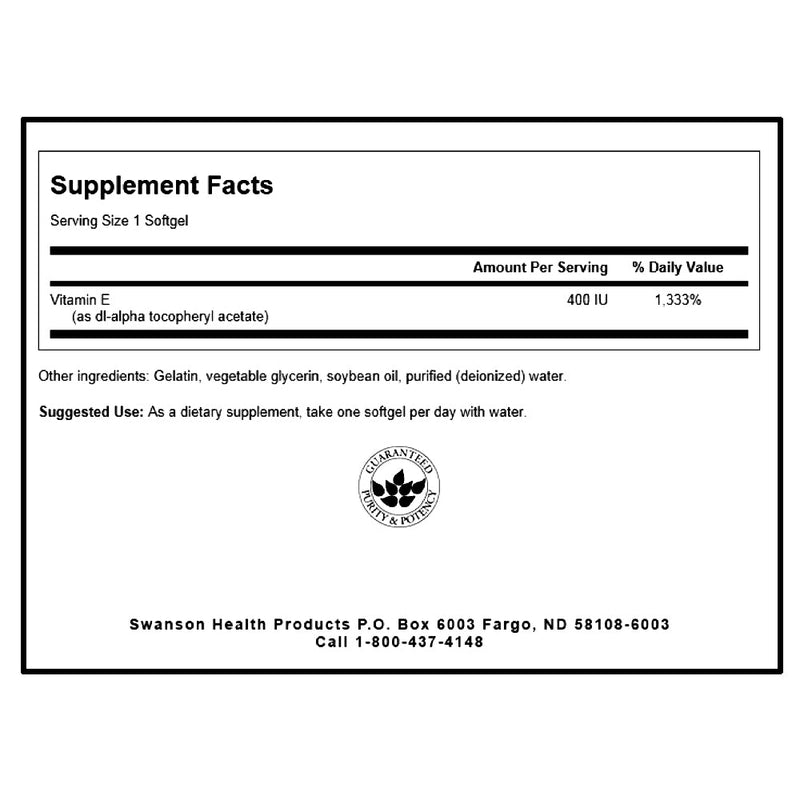 Vitamina E 400 IU 60 Softgels Swanson - Suples.cl