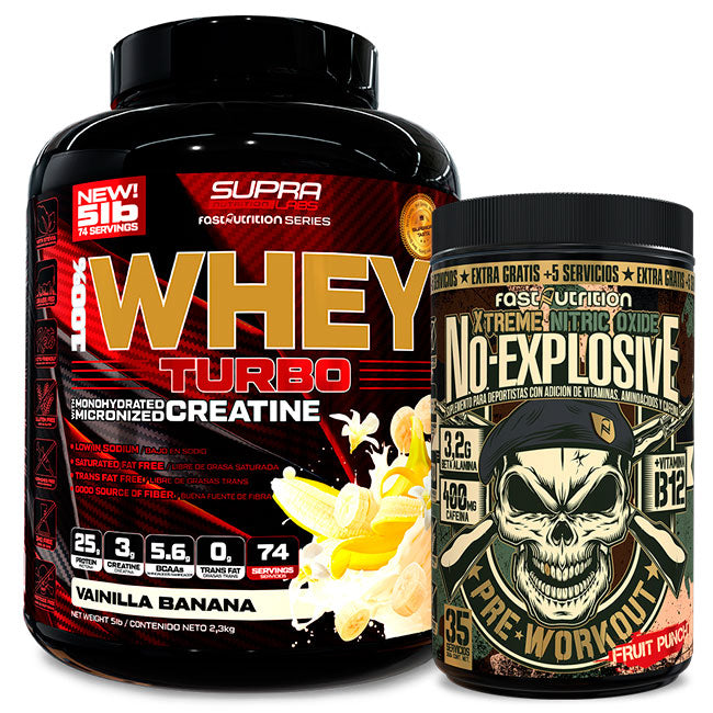 Pack Pre Workout N.O. Explosive 350 Grs + 100% Whey Turbo 5 Lbs Fast Nutrition